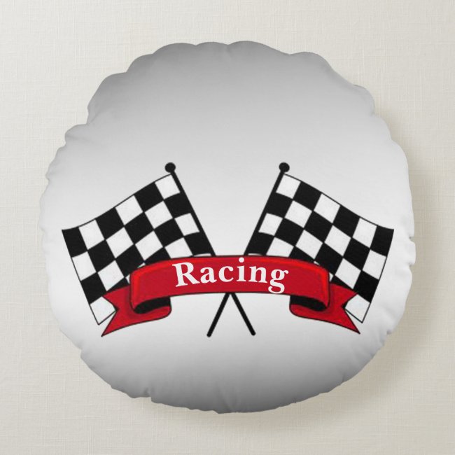 Black and White Racing Flags Round Pillow