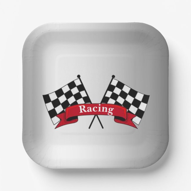 Black and White Racing Flags Set of Paper Plates