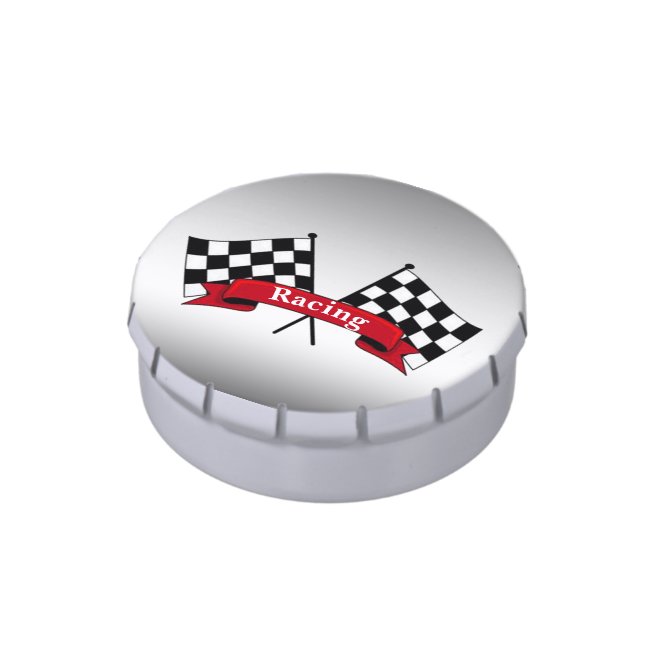 Black and White Racing Flags Silver Candy Tin
