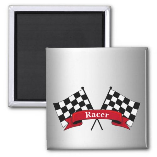 Black and White Racing Flags Silver Magnet
