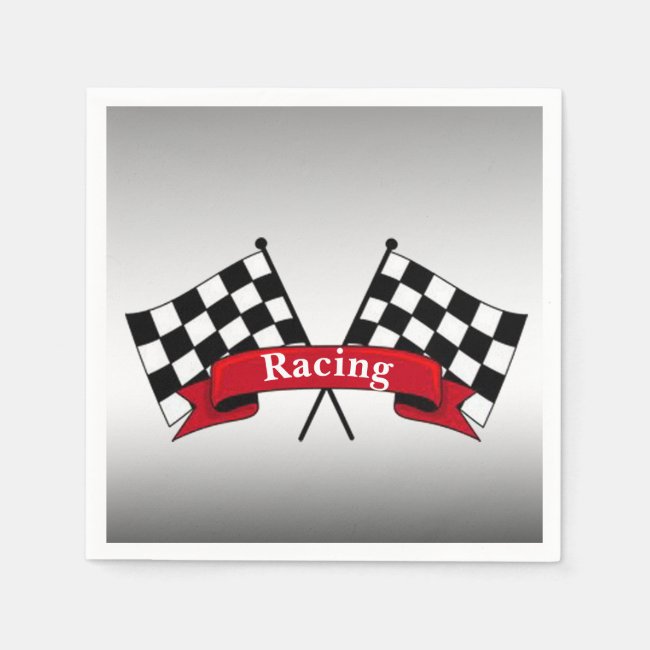 Black and White Racing Flags Silver Paper Napkins