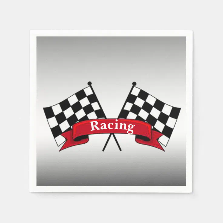 Black And White Racing Flags Silver Paper Napkins 