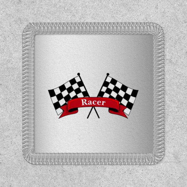 Black and White Racing Flags Silver Patch