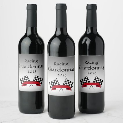 Black and White Racing Flags Silver Wine Label
