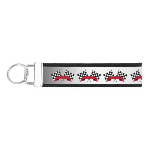 Black and White Racing Flags Wrist Keychain