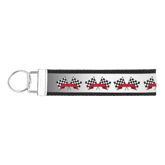 Black and White Racing Flags Wrist Keychain