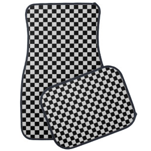 Black and White Racing Karting Checkered Car Mat