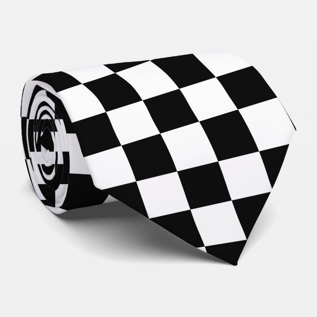 Black and White Racing Silks Checks Derby Neck Tie (Rolled)