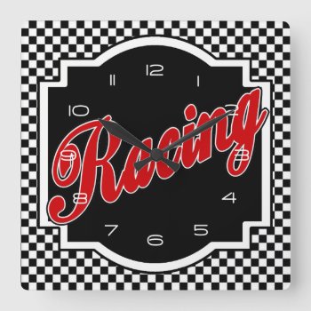 Black And White Racing Square Clock by tjssportsmania at Zazzle