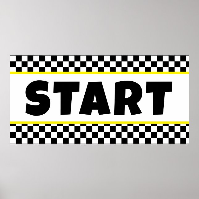 Black and white Racing START Line Banner Poster (Front)