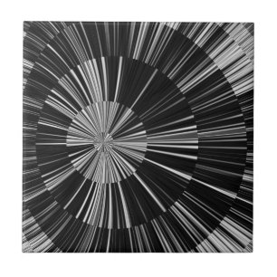 Black and White Radial Striped Sunburst Pattern Ceramic Tile