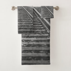 Black and white railroad #3 bath towel set