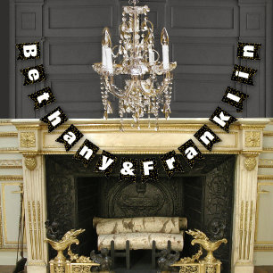 Black and White Random Gold Dot Patten Wedding Bunting Flags