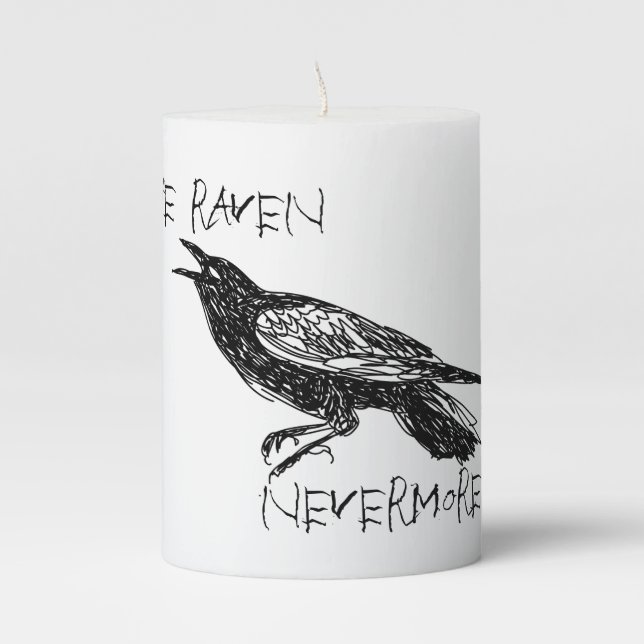 Black and white, Raven Pillar Candle (Front)