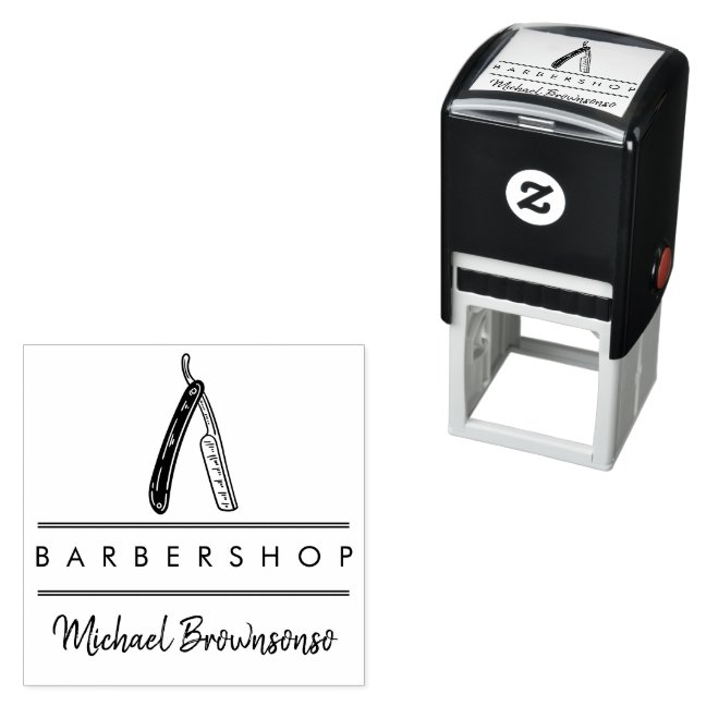 Black and White Razor Barber Self-inking Stamp