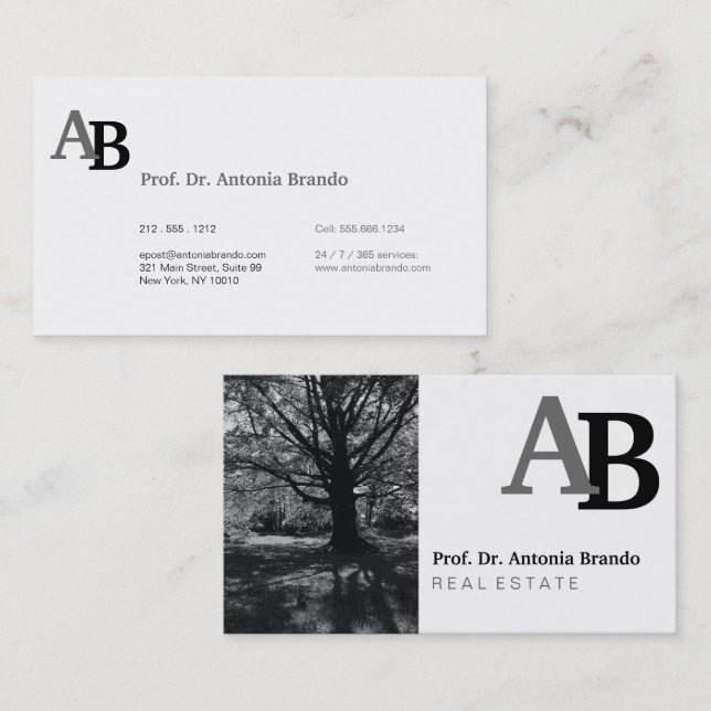 Black and White Real Estate or Photography  Business Card (Front/Back)