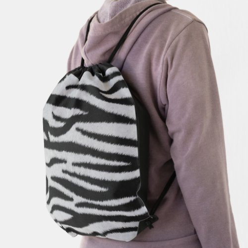 Black and White Realistic Zebra Fur Texture Drawstring Bag