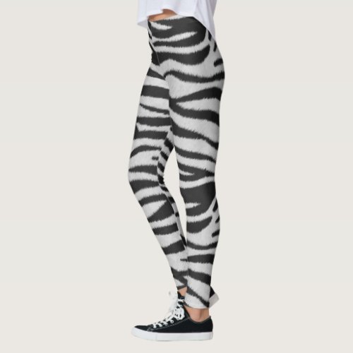 Black and White Realistic Zebra Fur Texture Leggings