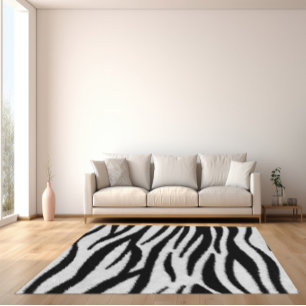 Black and White Realistic Zebra Fur Texture Rug