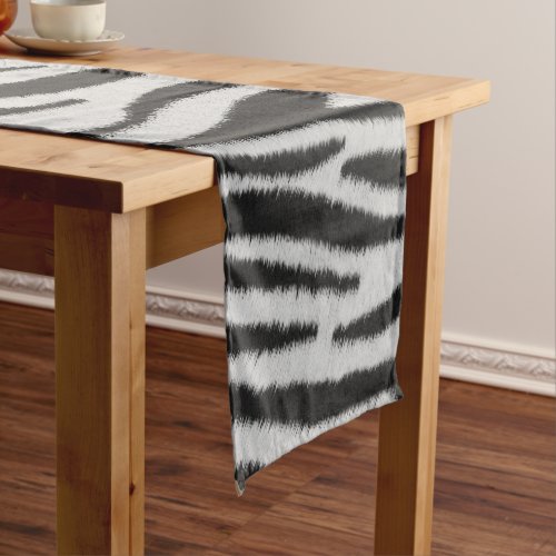 Black and White Realistic Zebra Fur Texture Short Table Runner