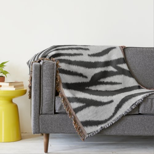 Black and White Realistic Zebra Fur Texture Throw Blanket