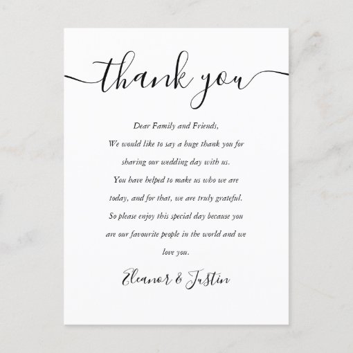 Black And White Reception Thank You Place Card | Zazzle