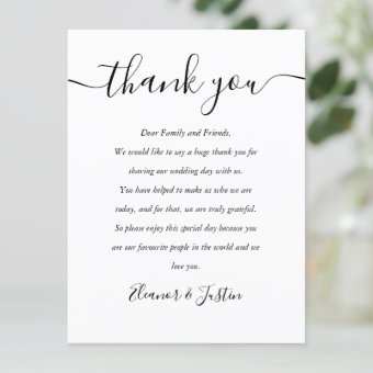 Black And White Reception Thank You Place Card | Zazzle