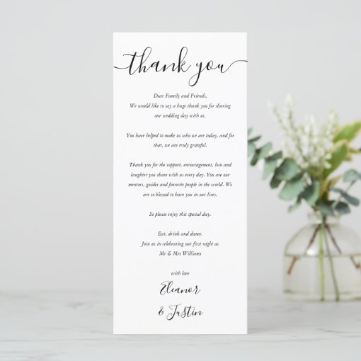 Black And White Reception Thank You Place Card | Zazzle