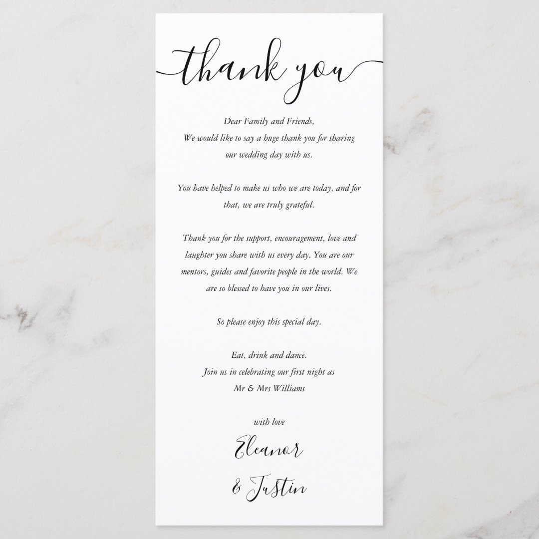 Black And White Reception Thank You Place Card | Zazzle