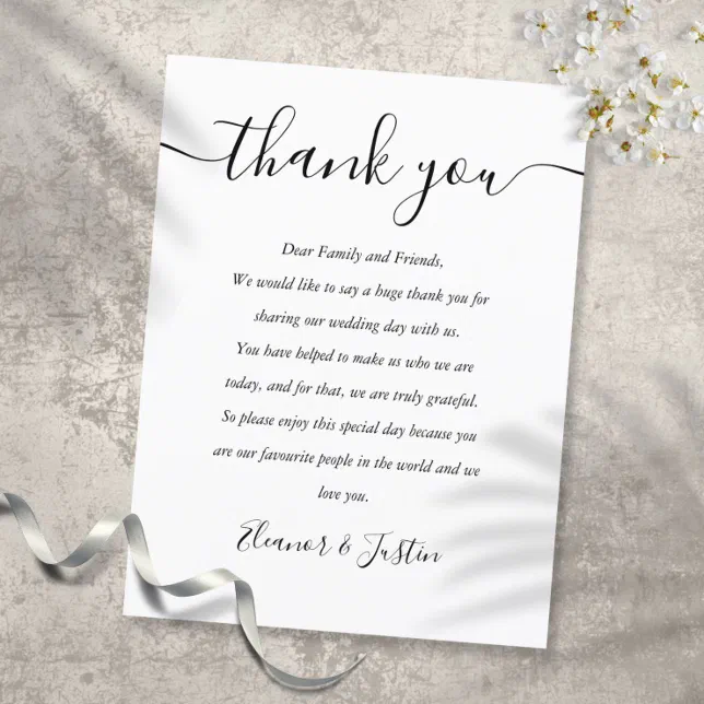 Black And White Reception Thank You Place Card | Zazzle