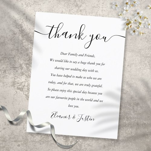 Black And White Reception Thank You Place Card