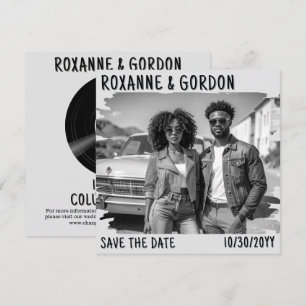 Black and White Record Album Retro Music Save The Date