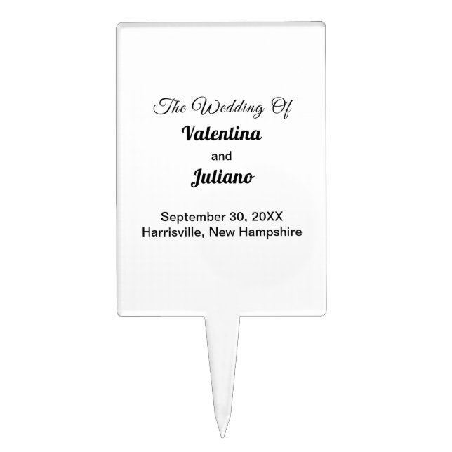 Black and White Rectangle Wedding Cake Topper (Front)