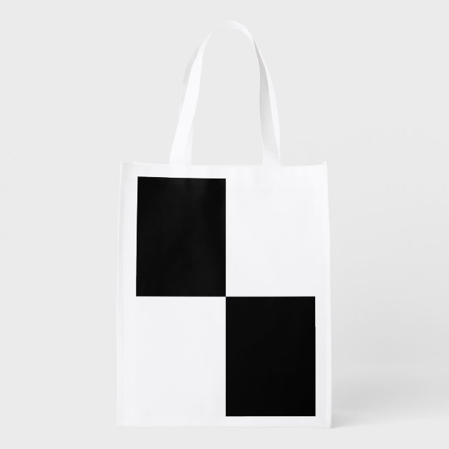 Black and White Rectangles Reusable Grocery Bag (Back)