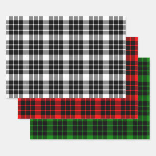 Black and White, Red and Green Plaid Wrapping Paper Sheets