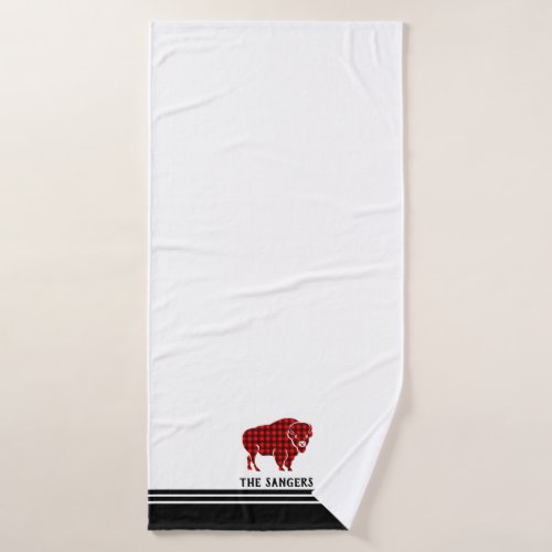 Black and White Red Buffalo Plaid Bath Towel