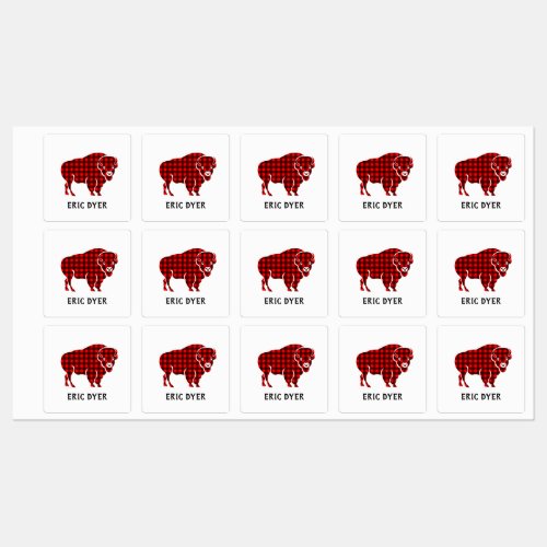 Black and White Red Buffalo Plaid Bison Labels