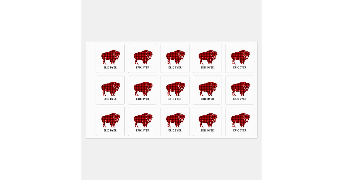 Black and White Red Buffalo Plaid Bison Labels | Zazzle