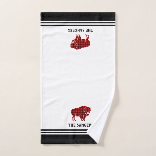 Black and White Red Buffalo Plaid Hand Towel