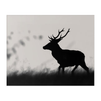 Black and White Red Deer Silhouette Wildlife Acryl Acrylic Print