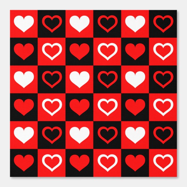 Black and White Red Hearts Check Pattern Wallpaper (Front)