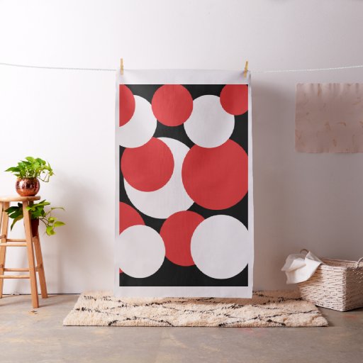 Black and White Red Polka Dots Fabric