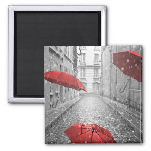 Black and White _ Red Umbrella Magnet