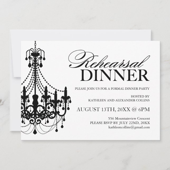 Black and White Rehearsal Dinner Invitations (Front)