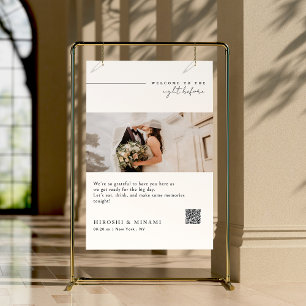 Black and White Rehearsal Dinner Sign with QR Code