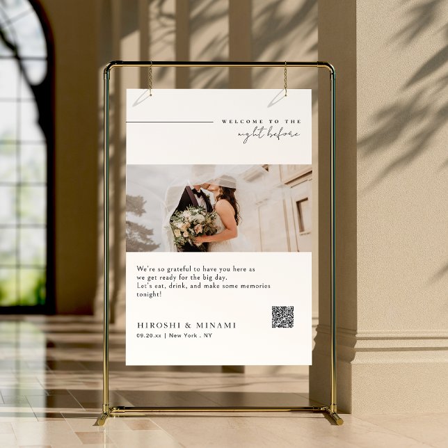 Black and White Rehearsal Dinner Sign with QR Code (Creator Uploaded)