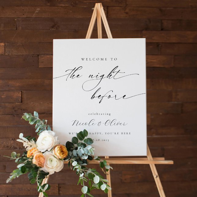 Black and White Rehearsal Dinner Welcome  Foam Board (Modern Sophisticated Script Welcome to Rehearsal Dinner Foam Board)
