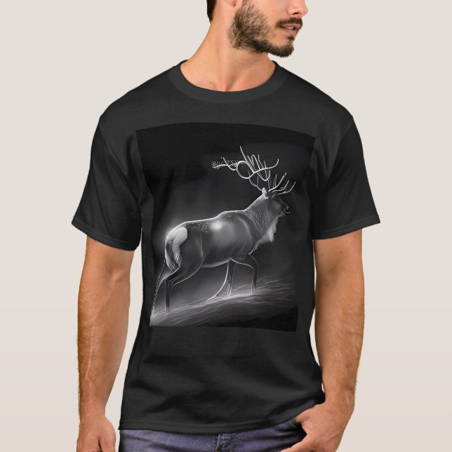 Black And White Reindeer Drawing T-Shirt (Front)