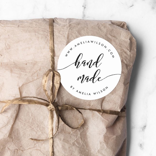 Black and White Relax Script Handmade Classic Round Sticker (Creator Uploaded)