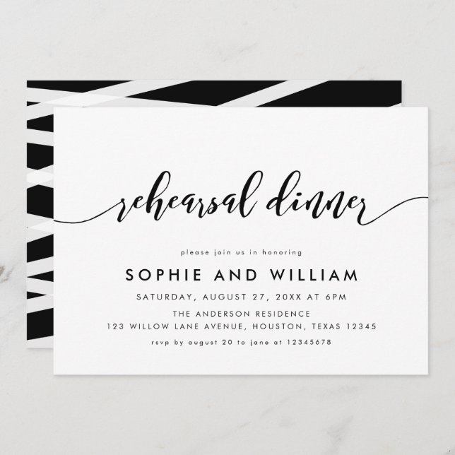 Black and White Relax Script Rehearsal Dinner Invitation (Front/Back)
